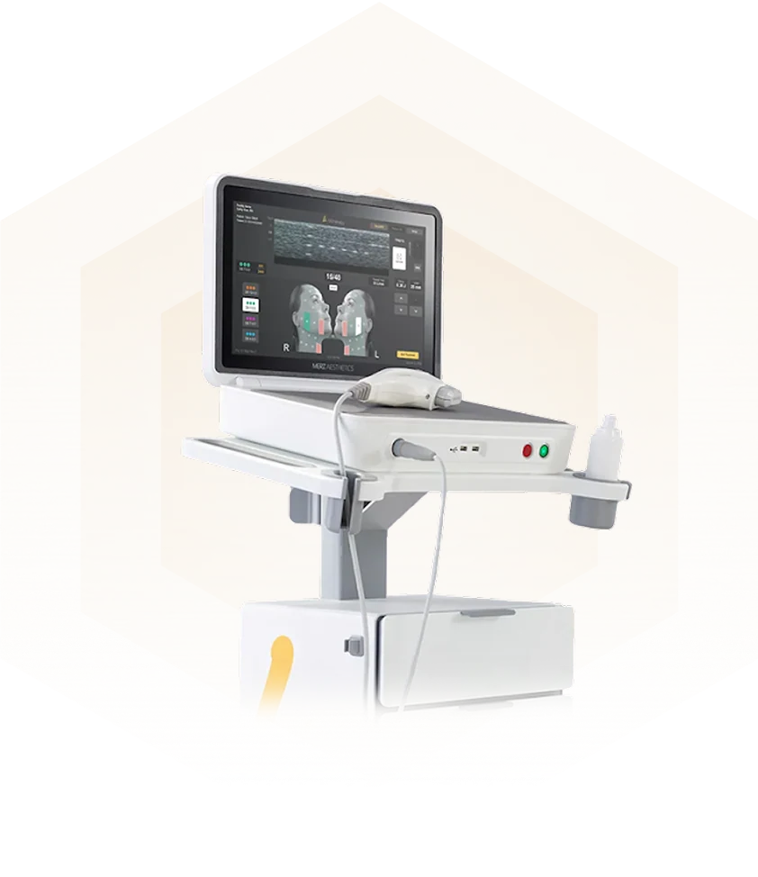 Ultherapy Prime (Merz) microfocused ultrasound device and applicator