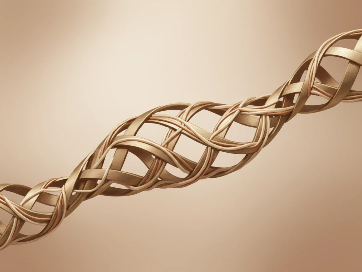 Illustration of a woven golden lattice being reinforced with new threads, collagen renewal