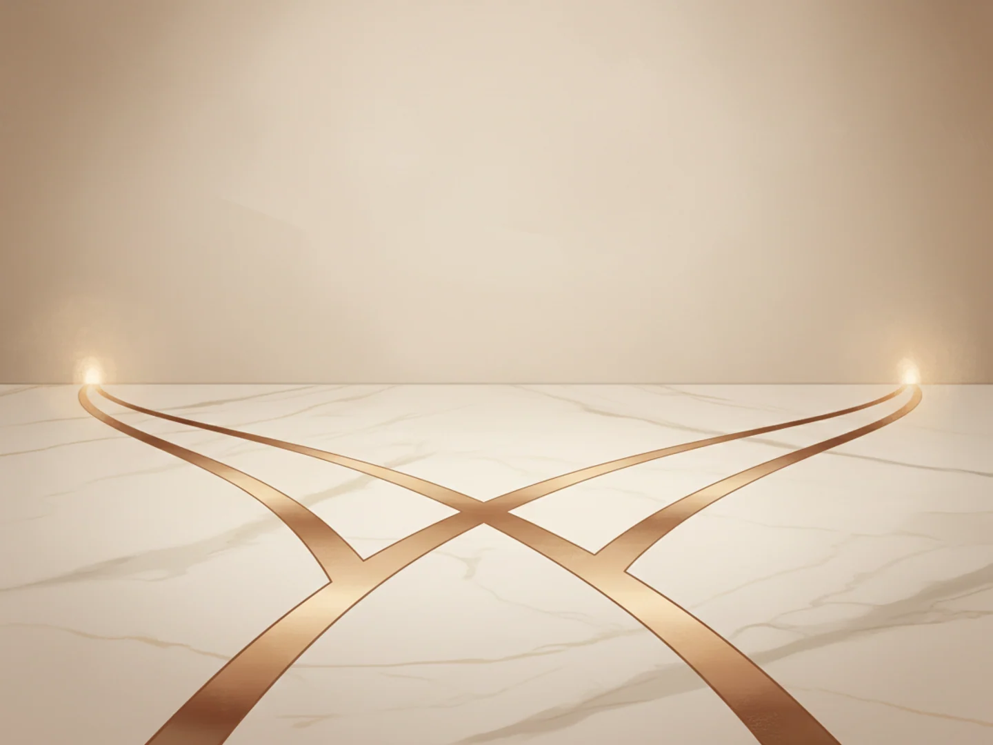Illustration of three brass paths diverging across a marble floor toward soft light, choosing the right treatment path