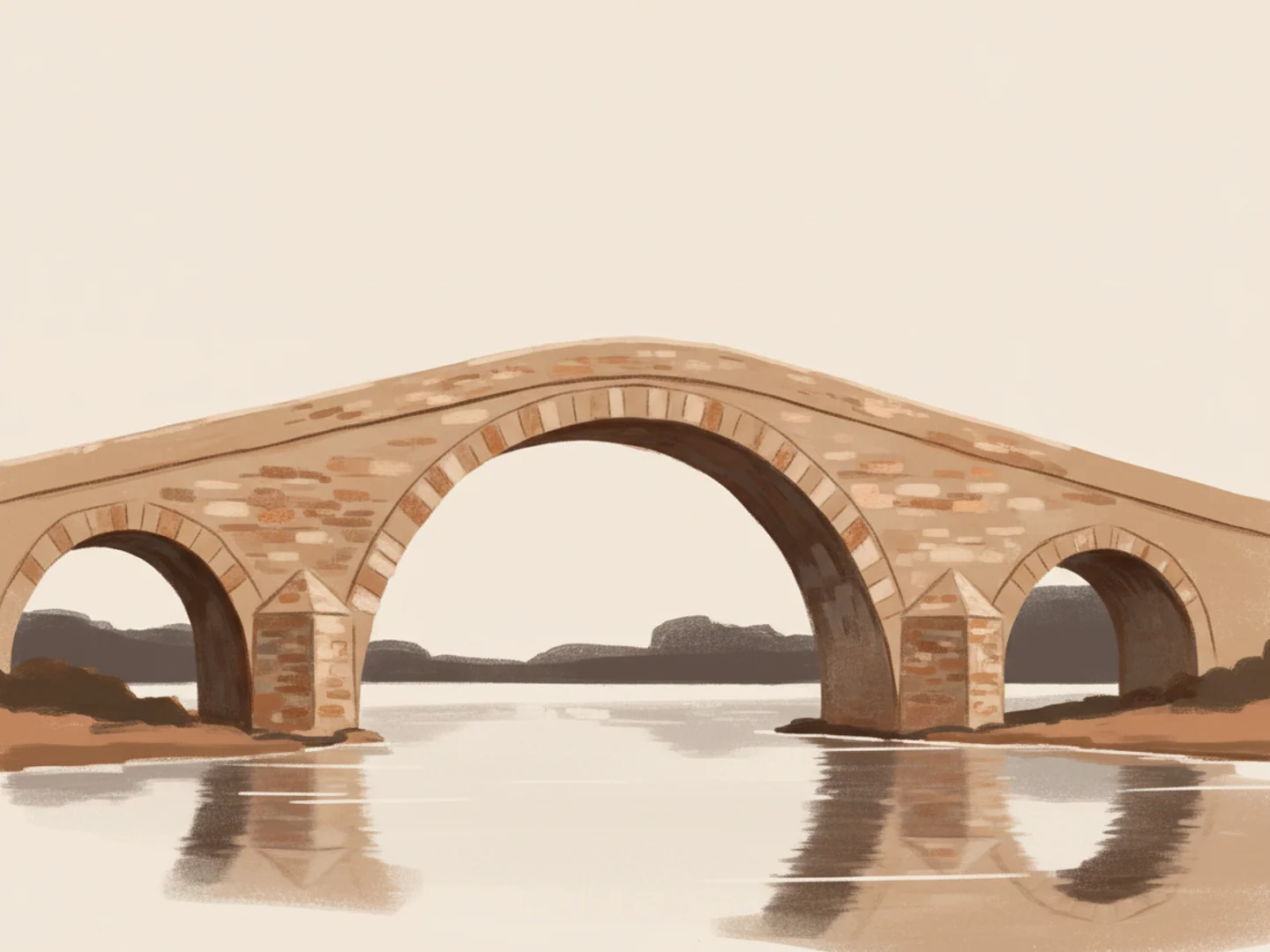 Illustration of a stone arch bridge standing firm in soft light, structural integrity