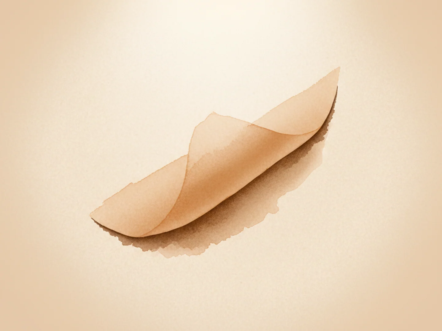 Illustration of a caramel watercolor stain half-lifted by light with a deepening edge, the rebound risk of melasma