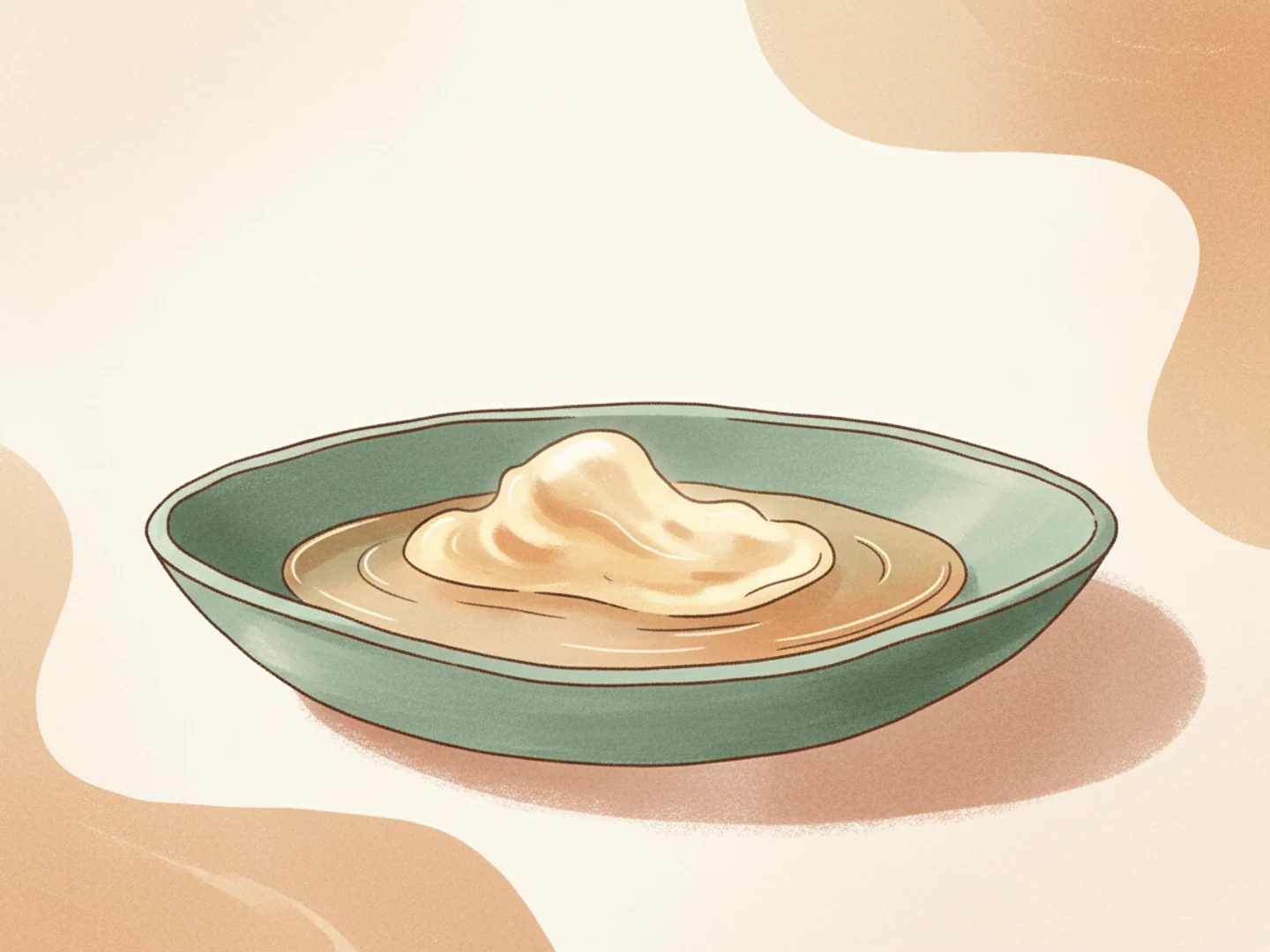 Illustration of soft golden light gently pooling and rising in a celadon dish, a metaphor for restoring lost facial volume