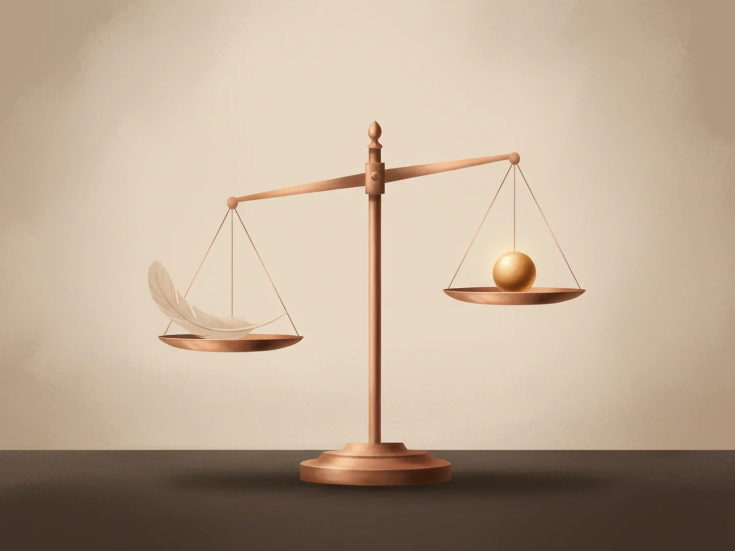 Illustration of a balance scale holding a feather and a small golden sphere, a metaphor for balancing weight loss and facial volume