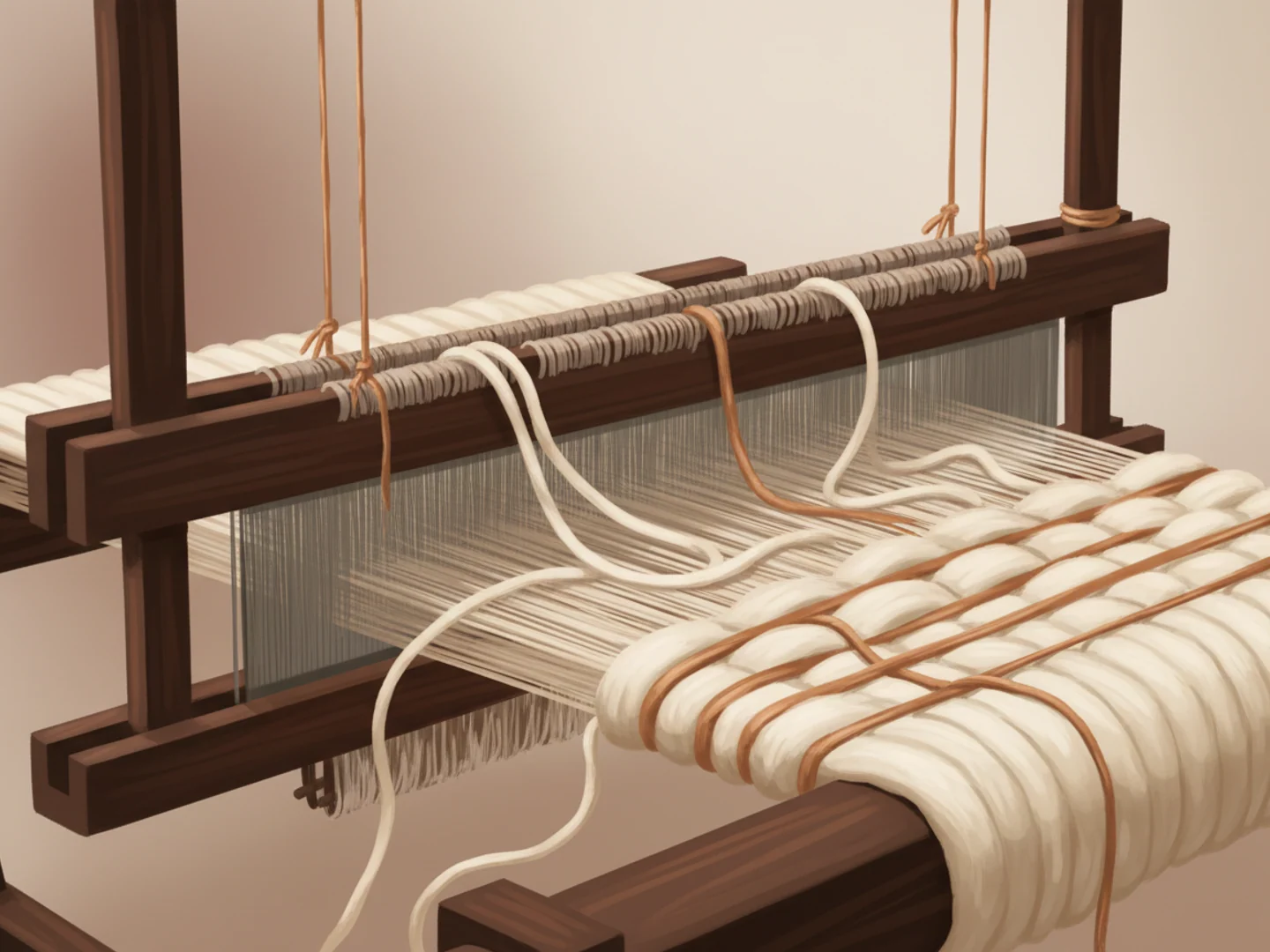 Illustration of wool fibers tightening into a neat weave on a loom, collagen remodeling