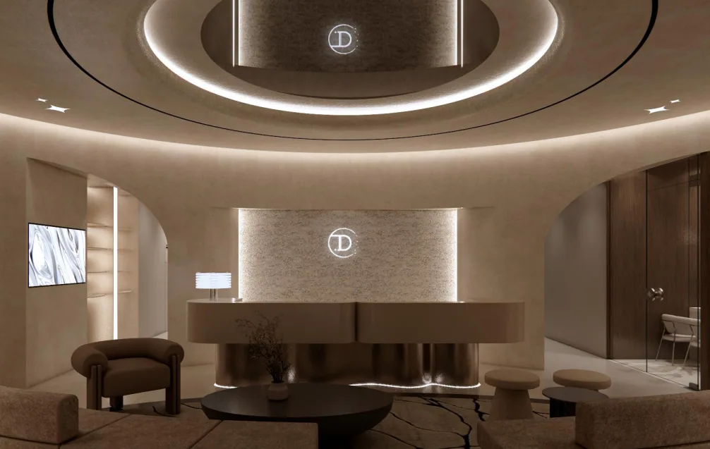 Delight Dermatology main lobby reception counter in Gangnam, Seoul