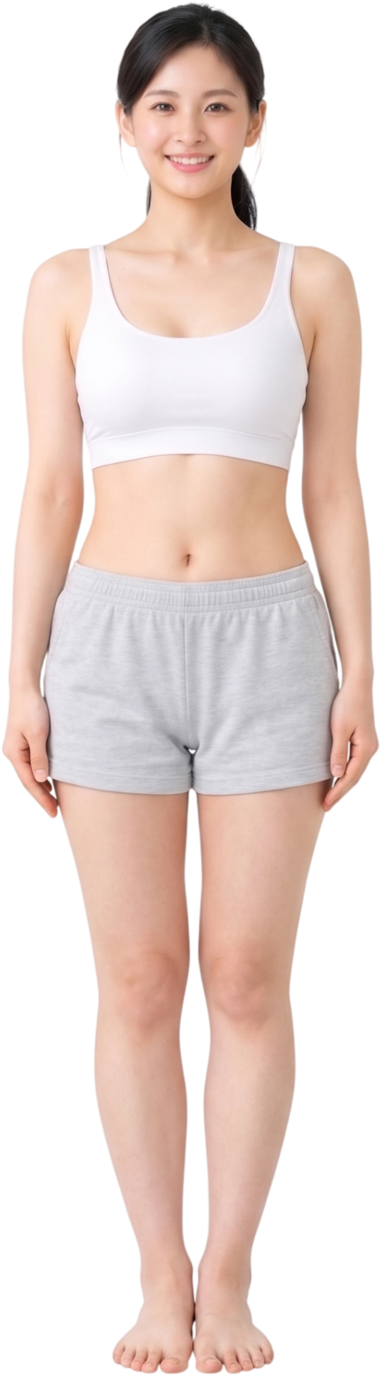Full-body reference photo: tap any body region or the face area to see available anti-aging procedures.